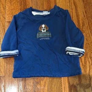 Janie and Jack Blue Long Sleeve Tee with Striped Cuffs 6-12 mo